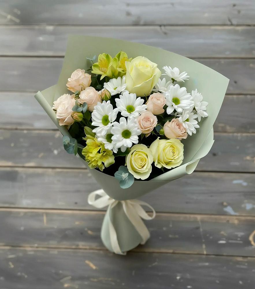 Букет цветов из: Альстромерии, Розы и Хризантемы в Хотьково