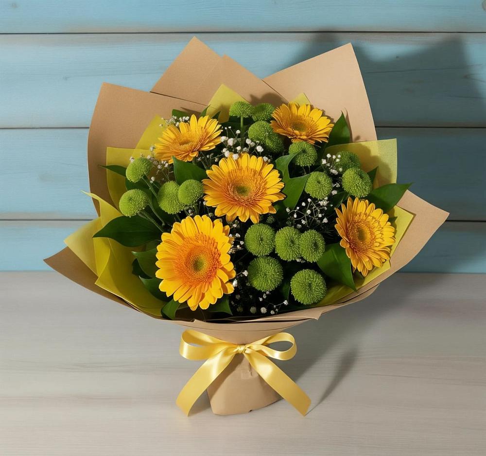 Букет цветов из: Герберы и Хризантемы в Хотьково