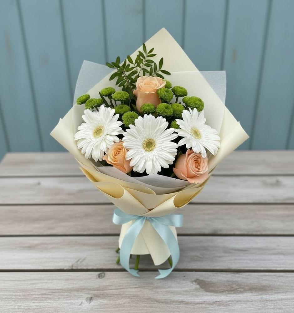 Букет цветов из: Герберы, Розы и Хризантемы в Хотьково