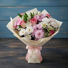Букет цветов из:  Хризантемы, Альстромерии и Розы в Хотьково