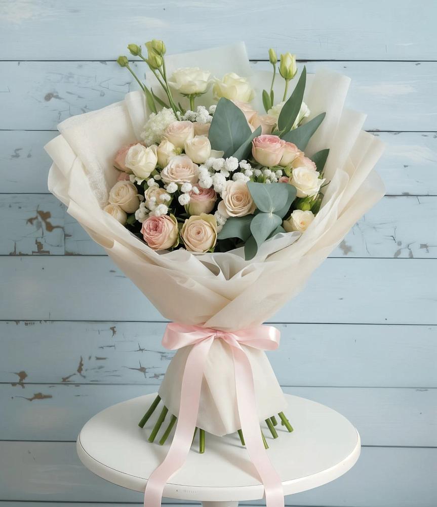 Букет цветов из: Розы и Лизиантусы в Хотьково