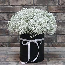 Цветочная композиция из Гипсофила в шляпной коробке в Хотьково